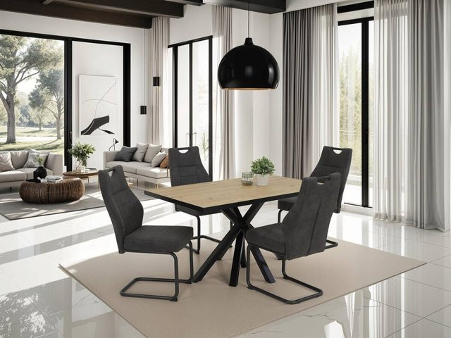 Hela Essgruppe modern in Eiche und Anthrazit mit Tisch und 5 Stühlen, B/H/T: 140 x 76 x 90 cm - Bild 1