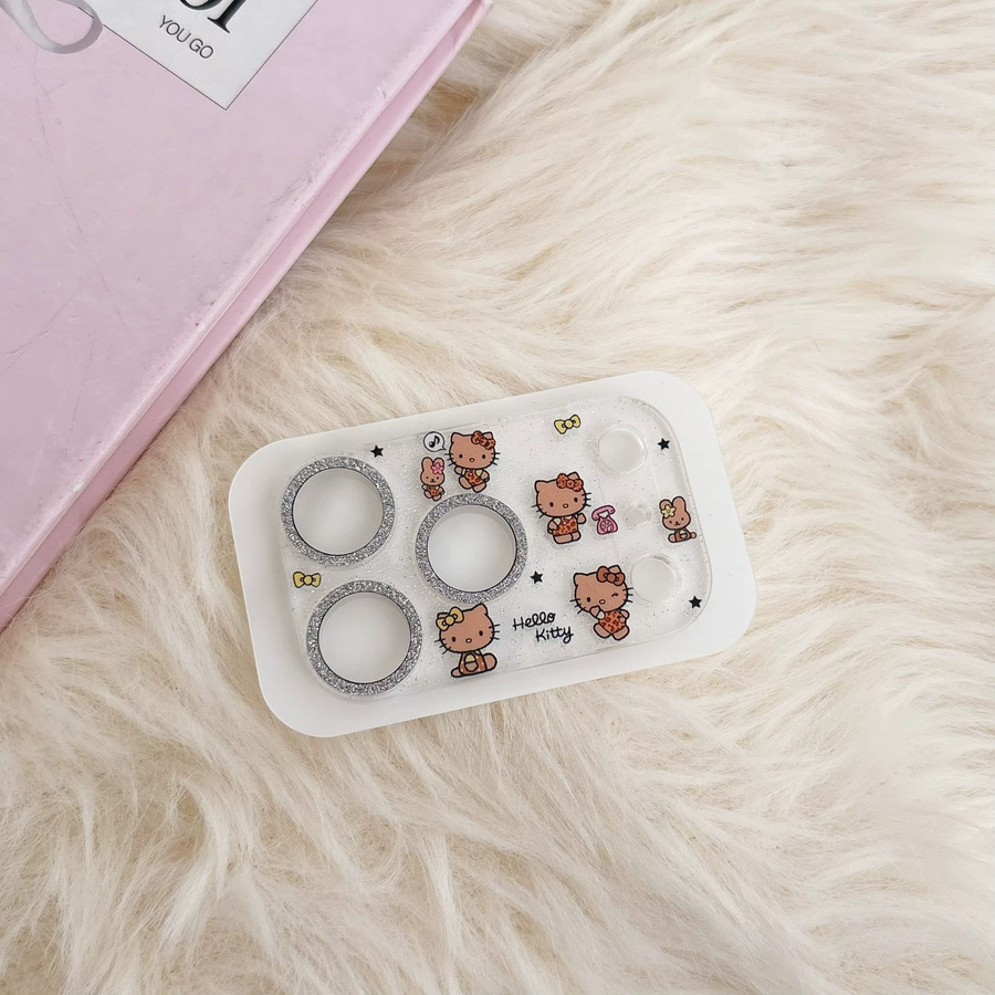 Sanrio Hello Kitty Glitzer Kameralinsen-Schutzabdeckung für iPhone 17 Pro Max, Kratzfeste HD-Hartglas-Vollabdeckung, Mehrfarbig - Bild 1