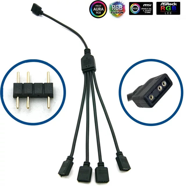 3-poliges RGB-Splitter-Verlängerungskabel für Computer-Lüfter und Motherboard AURA RGB-LED-Bänder, Schwarz, 5-24 V - Bild 1