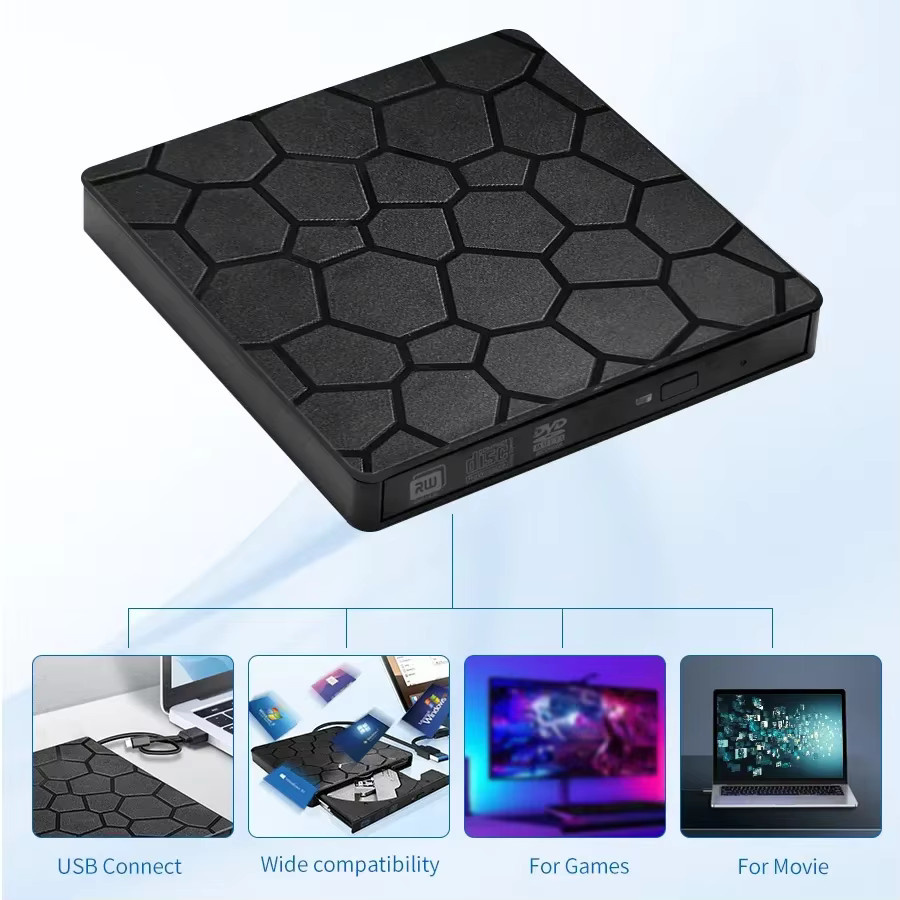 GGBEE 2-in-1 Externes DVD-RW Laufwerk mit USB 3.0 und USB-C, Ultradünner CD/DVD Brenner und Player in Schwarz - Bild 5