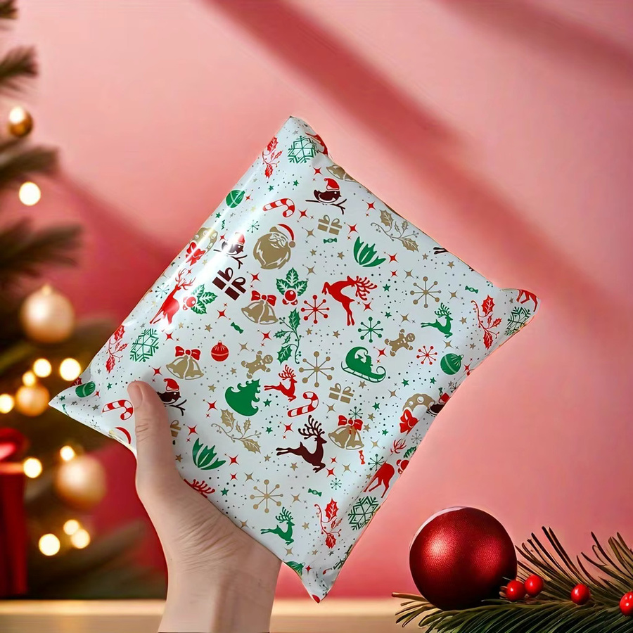 10er Set wasserdichte Weihnachts-Versandtaschen mit Rentier-Cartoon, selbstklebende Geschenktüten in Multicolor für Büro und Party - Bild 3