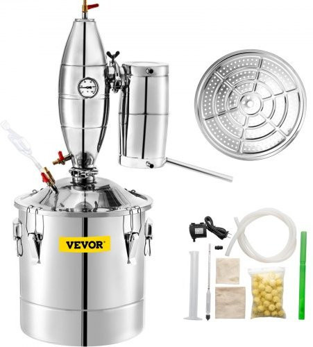 VEVOR Alkohol-Destilliergerät aus Edelstahl mit 70 l Fassungsvermögen und Thermometer für die Whiskey- und Schnapsbrennerei in Silber - Bild 1