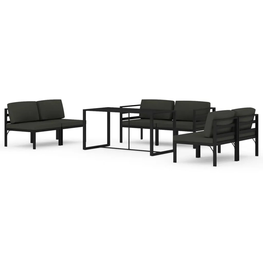 vidaXL 7-tlg. Garten-Lounge-Set in L-Form aus Aluminium mit Kissen in Anthrazit - Bild 2