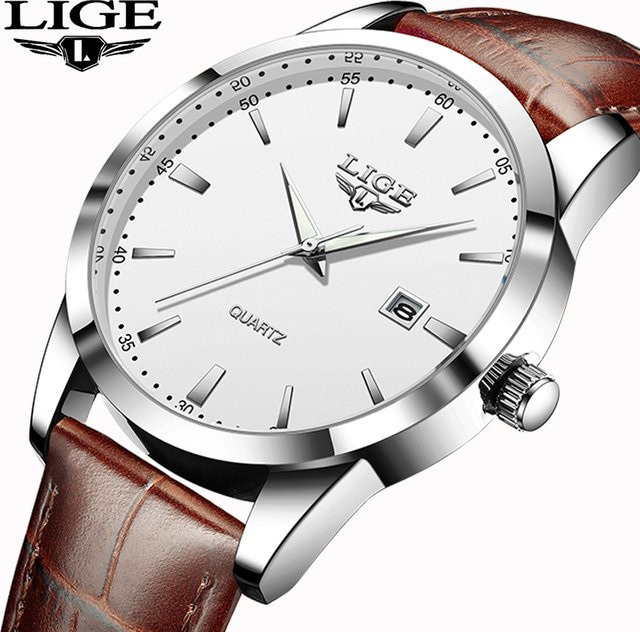 LIGE Armbanduhr, Quarz, Leder, Weiß, Herren - Bild 1