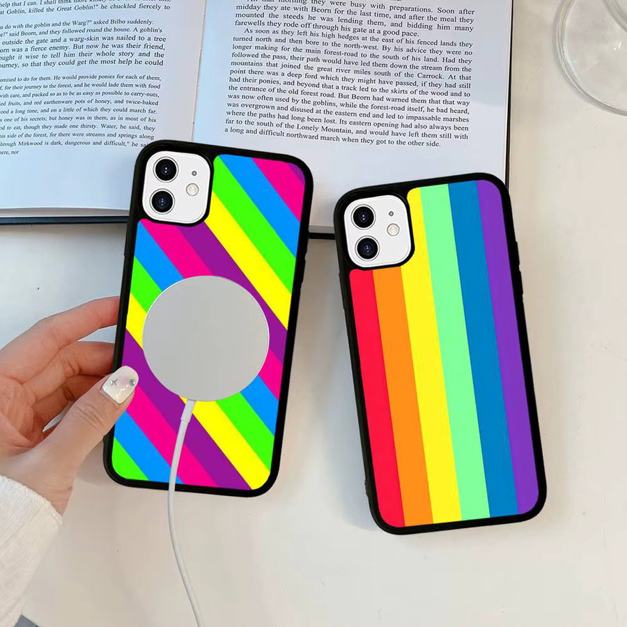 Magnetische kabellose Handyhülle mit buntem Regenbogen-Streifen-Design für Apple iPhone 17 16 15 14 13 12 11 Pro Max Plus in Multicolor - Bild 1