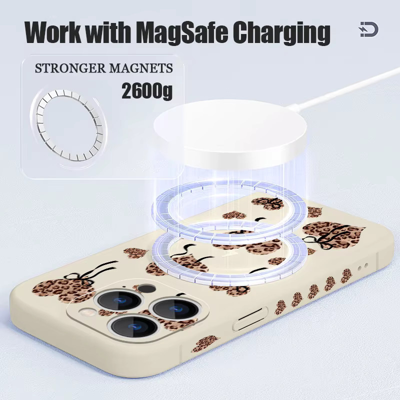 Magnetische Schutzhülle von MOESOE für iPhone mit Leopardenmuster, Herz und Schleife, Farbe: Schwarz, TPU-Abdeckung für iOS - Bild 3