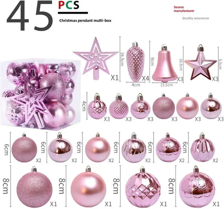 45-teiliges Weihnachtsbaum-Dekorationsset mit Stern und Kugeln in Schwarz und Rosa aus Kunststoff - Bild 1