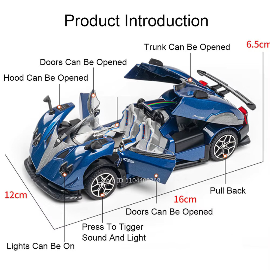 MAKEDA Pagani Zonda Apollo EVO Spielzeugauto-Modell, 1:32, mit Licht und Sound, Metall - Bild 1