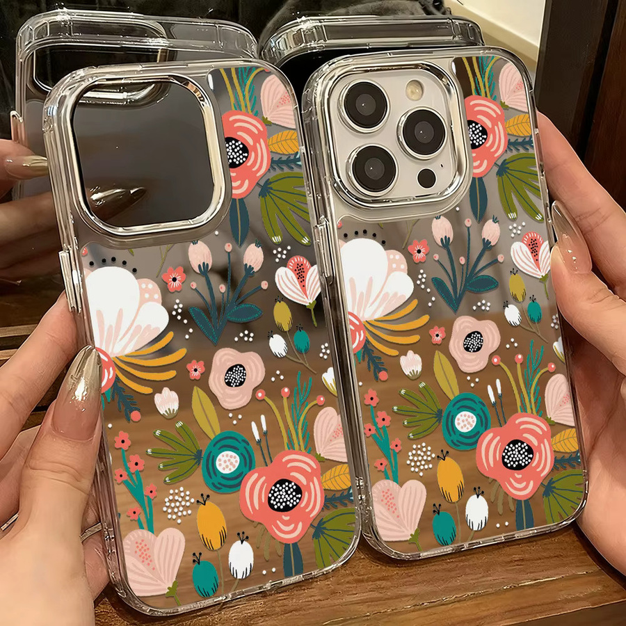 Apple iPhone 16 Pro Max Schutzhülle mit Make-up Spiegel und Blumen Design in Multicolour - Bild 3