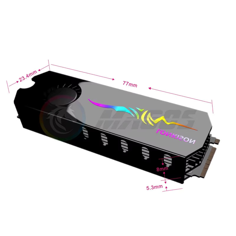 Flying Elephant M.2 SSD Kühler RGB Aluminium für NVMe NGFF 2280, Schwarz/Multicolor, mit Wärmeleitpad, kompatibel mit 12V RGB und 5V ARGB AURA SYNC - Bild 3