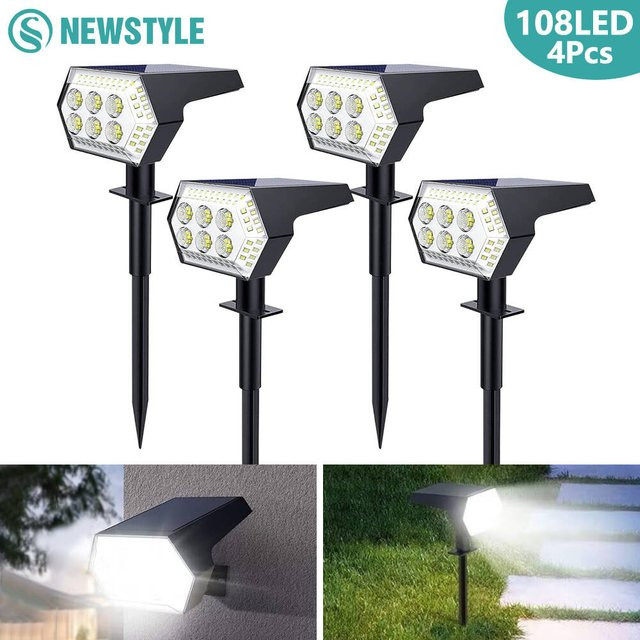 Solar-LED-Außenstrahler Set in Schwarz mit 108 LEDs, IP65 wasserdichte Wandleuchte mit Dämmerungssensor für Garten, Terrasse und Hof - Bild 1