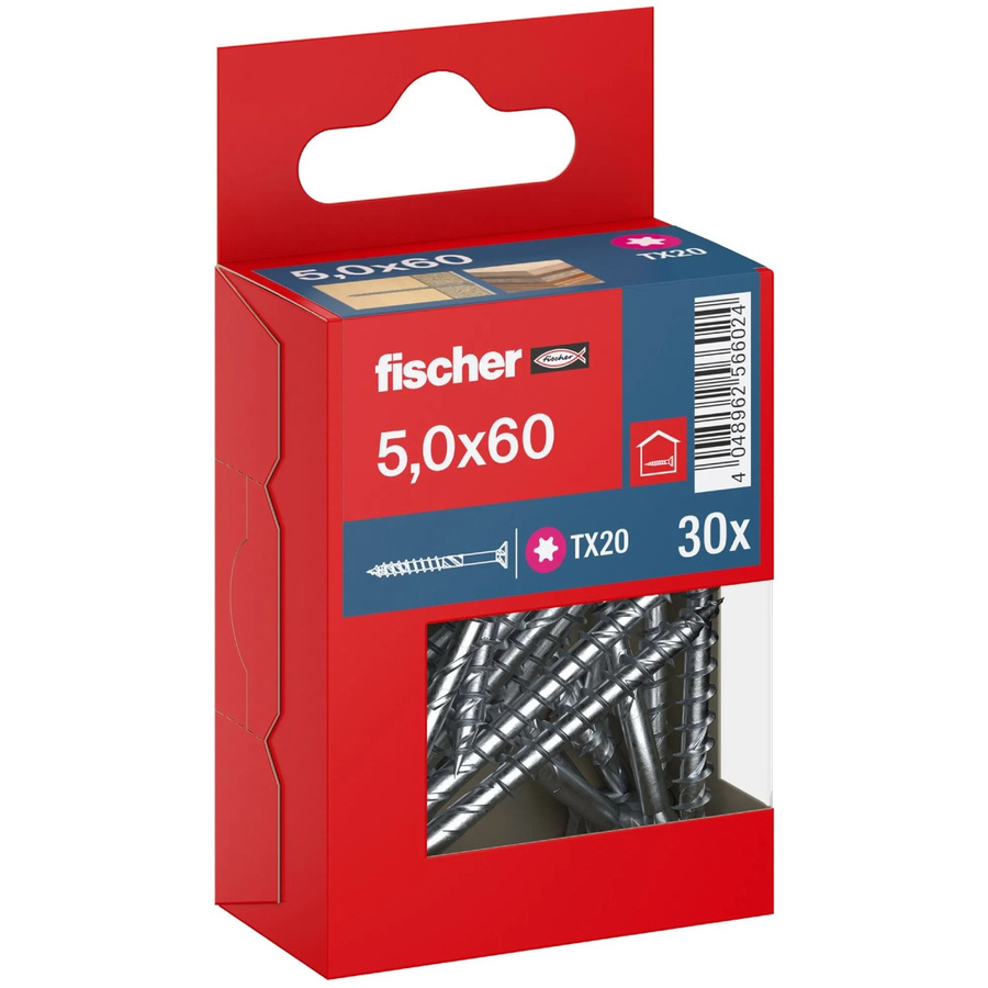 Fischer PowerFast II Senkkopf Teilgewinde Schraube mit Torx-Antrieb aus verzinktem Stahl, Farbe: Silber/Blau, Durchmesser: 5 mm, Länge: 60 mm, 30 Stück - Bild 2