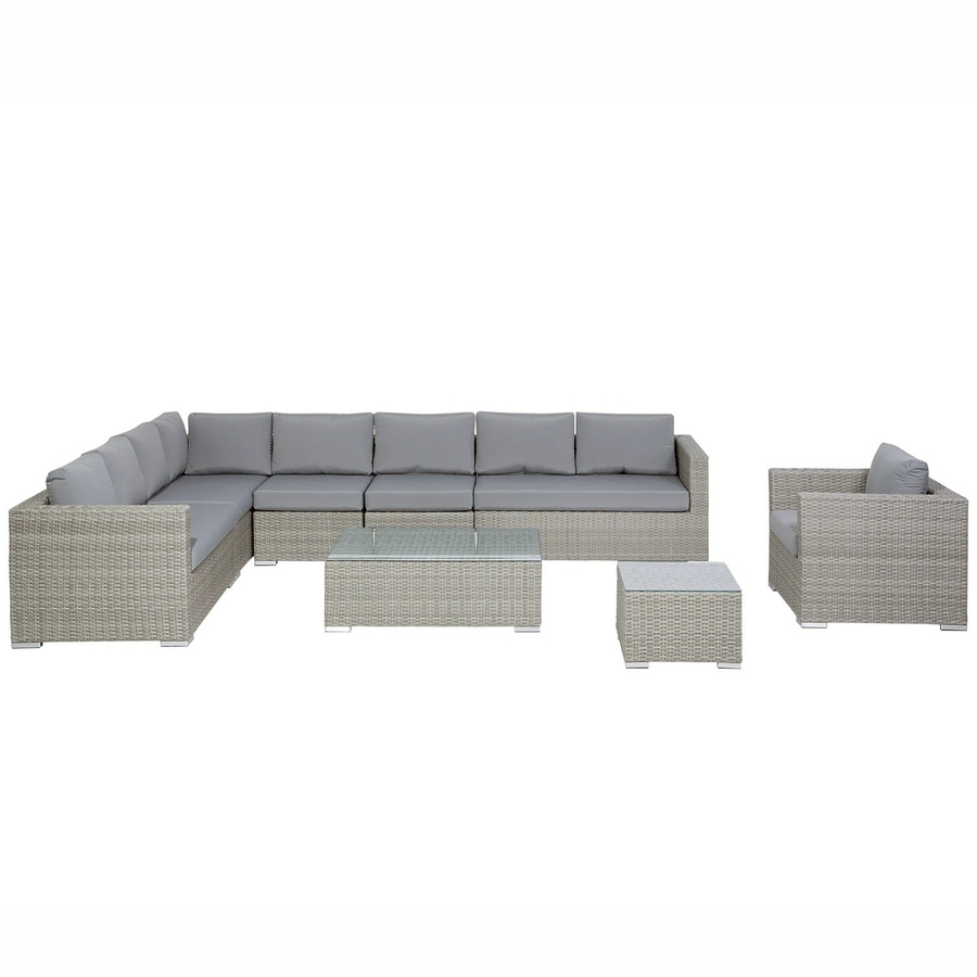 Beliani Lounge Set aus Polyrattan in Grau mit Ecksofa, Sesseln, Couchtisch und Kissen im skandinavischen Design, B/T/H: 220 x 325 x 65 cm - Bild 2