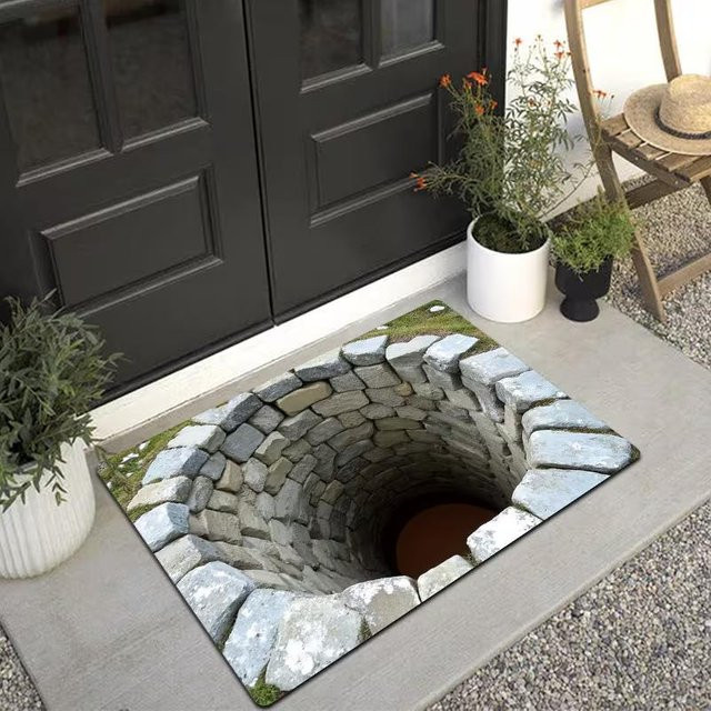 LjqOne Bodenmatte mit 3D-Schwarzes-Loch-Effekt in Schwarz, rutschfest und waschbar, B/T: 60 x 40 cm - Bild 1