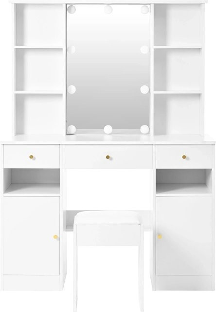 okwish Schminktisch mit LED Spiegel und Hocker in Weiß für das Schlafzimmer, B/T/H: 110 x 40 x 151 cm - Bild 1
