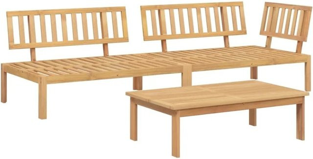 vidaXL Garten-Sofagarnitur aus Akazien-Massivholz in Braun, 3-teiliges L-Shape Set mit Tisch, Ecksofa und Mittelteil - Bild 1