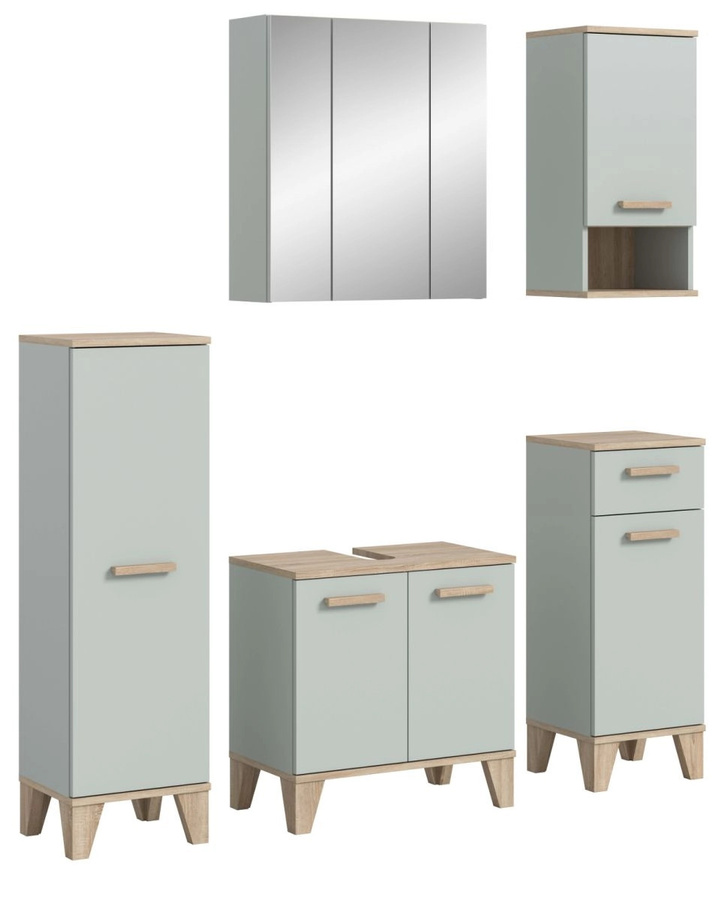 Badmöbel Set Luna von Inn.Furn, 5-teilig, grün und Eiche, modern, mit LED-Beleuchtung und Spiegelschrank, Breite: 158 cm, Höhe: 190 cm, Tiefe: 34 cm - Bild 5