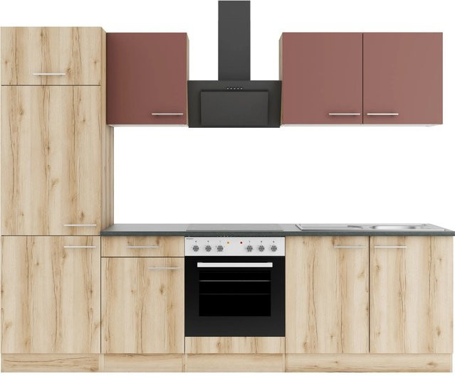 Optifit Küchenzeile KPBL 2711OE-9+ in Rostrot und Wildeiche mit modernem Design, Breite: 270 cm - Bild 1