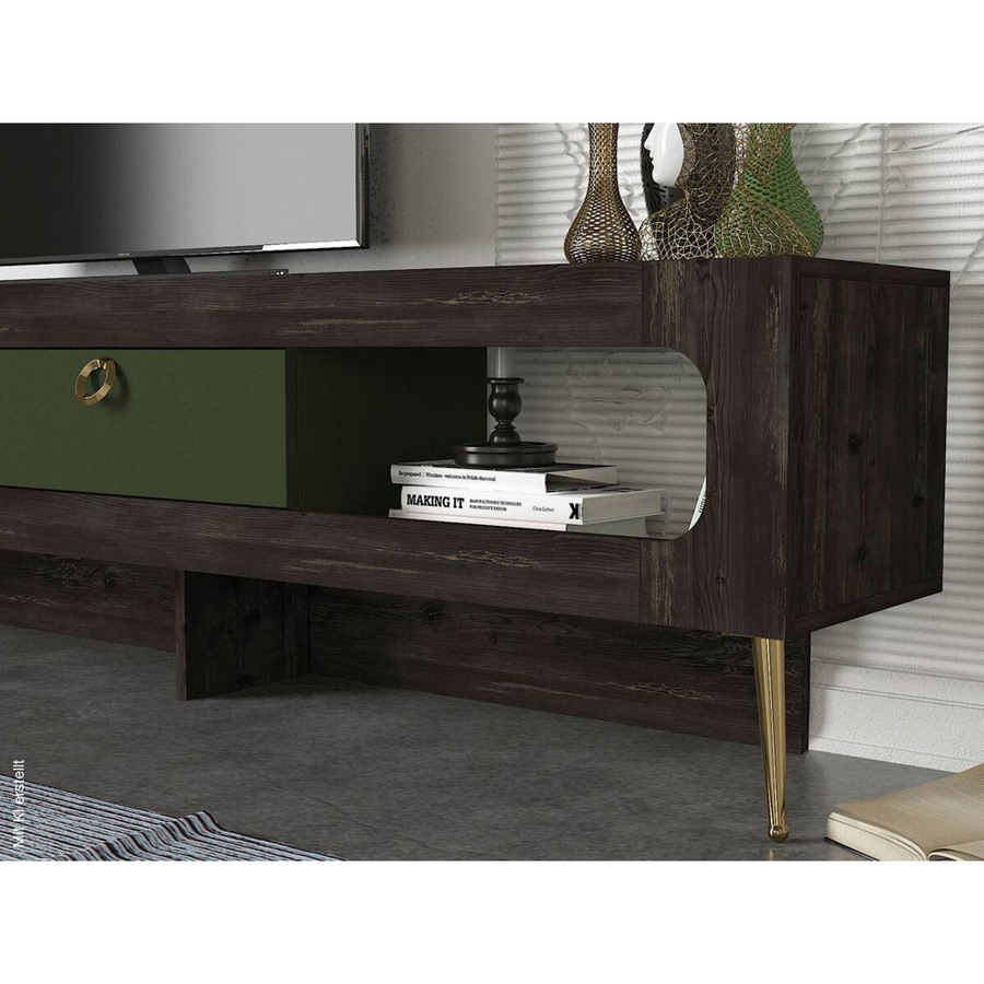Wohnwand Milandra Rebab modern in Braun, Dunkelgrau und Dunkelgrün B/H/T: 180 x 55 x 31,5 cm - Bild 3