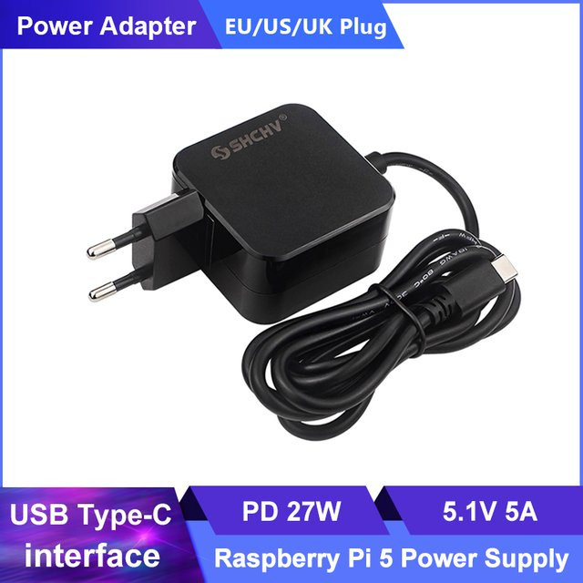 Caturda USB-C Netzteil für Raspberry Pi 5, 5,1 V / 5 A, Schwarz - Bild 1