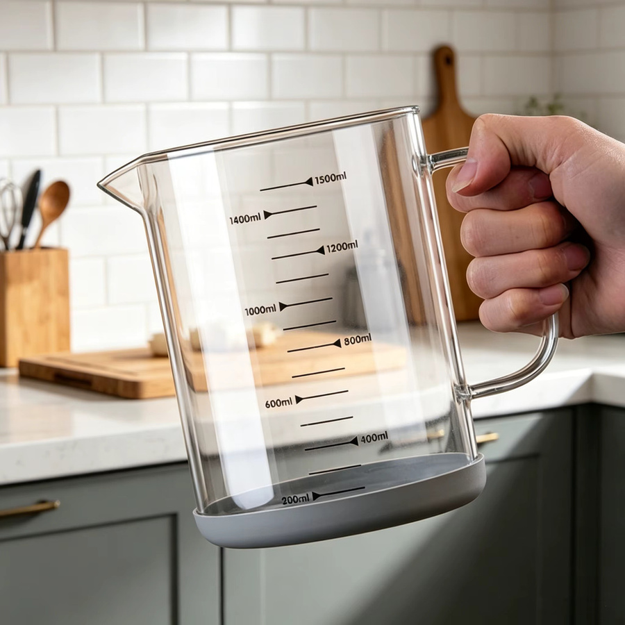 YWDL Messbecher aus Hochborosilikatglas mit abnehmbarer Silikonbasis in Transparent, 1/1,5 l - Bild 5