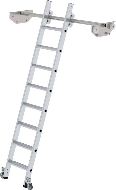PROREGAL Stufen-Regalleiter Fahrbar für Doppelregal, 8 Stufen, Silber - Bild 1