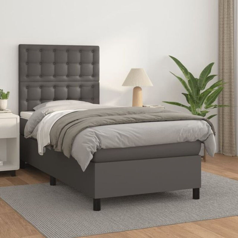 vidaxl Boxspringbett mit Matratze in Grau aus Kunstleder B/T/H: 80 x 200 x 118 cm - Bild 1