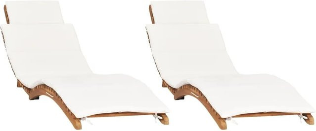 vidaXL Sonnenliegen Set aus 2 Stück aus Teak Massivholz mit cremeweißen Auflagen - Bild 1