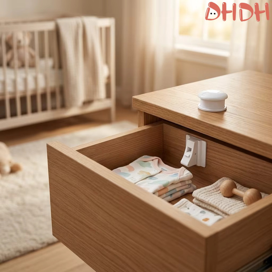 DHDH Magnetisches Kindersicherheits-Schrankschloss Set in Weiß mit 4 Schlössern und 1 Schlüssel für Schubladen und Kommoden - Bild 4