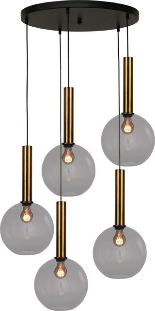 Masterlight Bella 2 Pendelleuchte 5-flammig rund in Rauchgrau und Messing antik mit Glaselementen - Bild 1