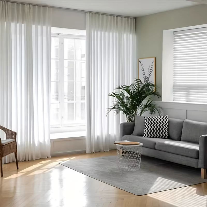 Moderner halb transparenter Tüll-Vorhang von Black Ant in Weiß für Wohnzimmer und Schlafzimmer, Breite: 140 cm, Höhe: 175 cm - Bild 3