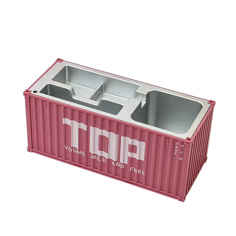 Kreative Aufbewahrungsbox im Container-Design als Schreibtisch-Organizer für Stifte und Scheren, Grau, Kunststoff - Bild 3