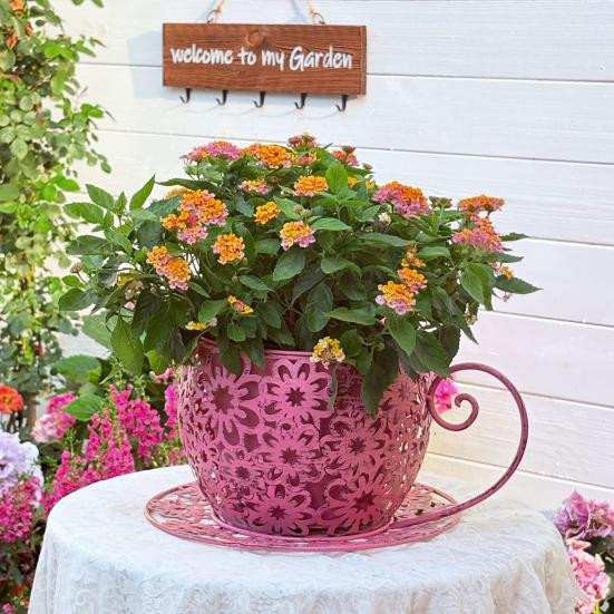 Dekorativer Vintage Blumentopf in Mintgrün aus Eisen für Sukkulenten und Kräuter - Bild 1