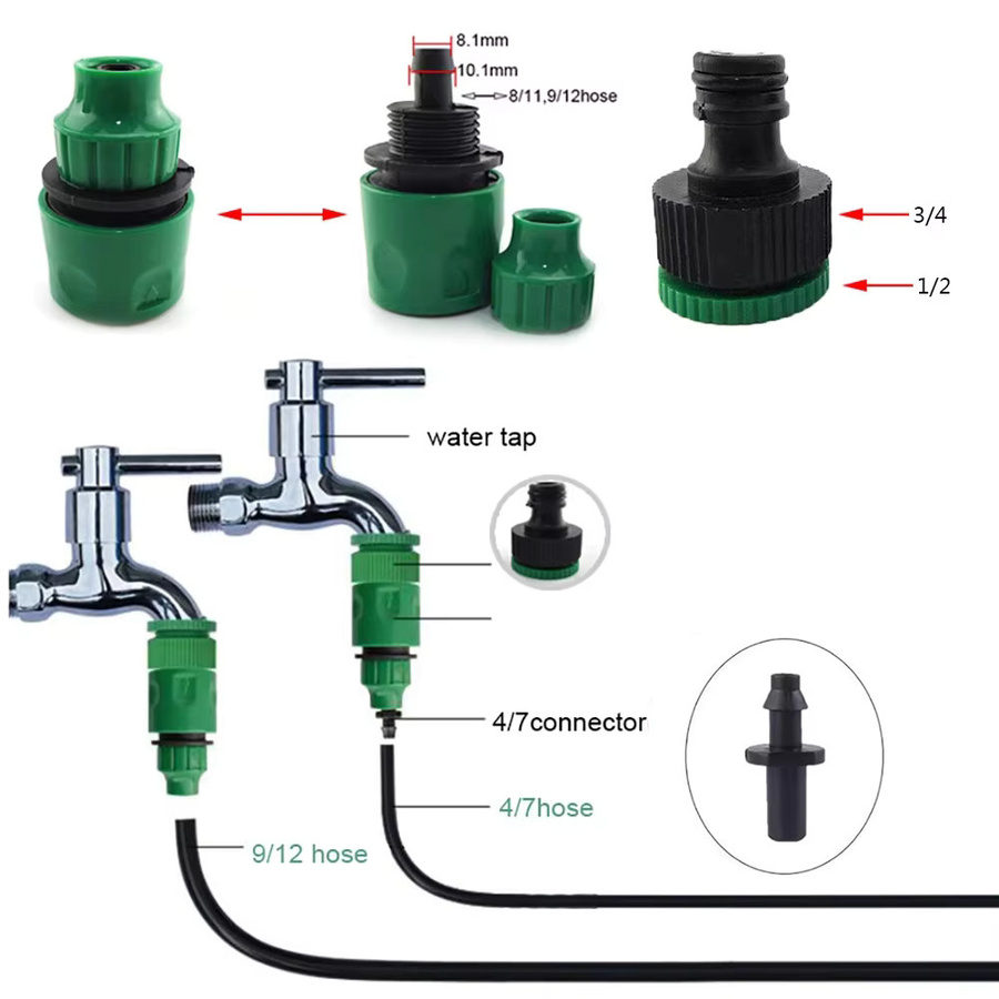 2 Stück Schnellkupplungsadapter für Gartenbewässerung und Gartengeräte in Grün mit 1/4 Zoll (4 mm) oder 3/8 Zoll (8 mm) Widerhakenanschluss - Bild 2