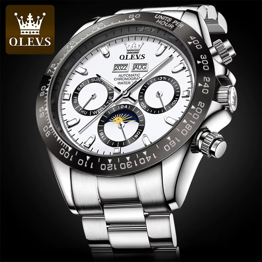 OLEVS Chronograph, Automatik, Edelstahl, Silber, Herren - Bild 2