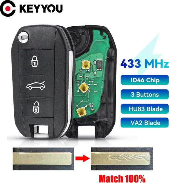 KEYYOU Remote Key FSK 434 MHZ ID46 mit Schneiden Service für Peugeot und Citroen in Schwarz - Bild 1