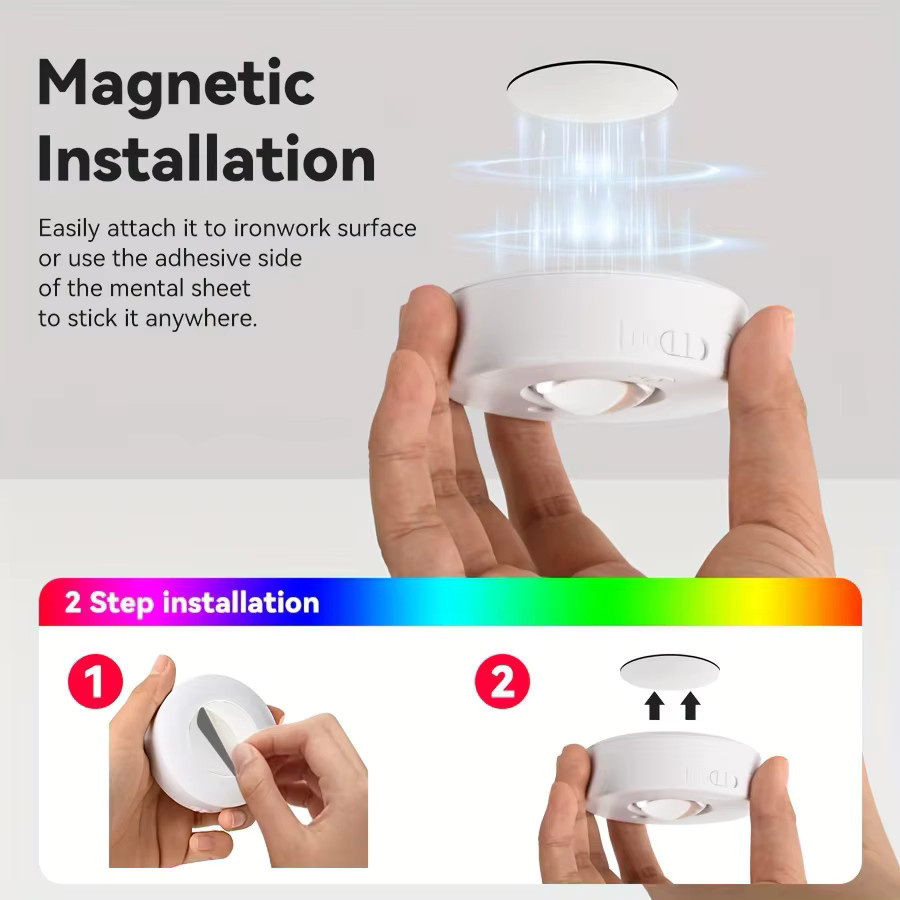 HUAJIANZM RGB LED Nachtlicht mit Fernbedienung, wiederaufladbare drahtlose Schrankleuchte in Multicolour für dekorative Effekte - Bild 2