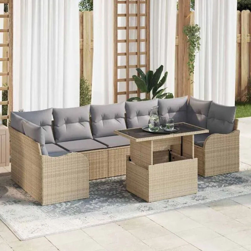 Vidaxl Garten-Sofa-Set aus Polyrattan in Beige mit 8 Teilen und Loungemöbeln, B/T/H: 100 x 55 x 73 cm - Bild 1