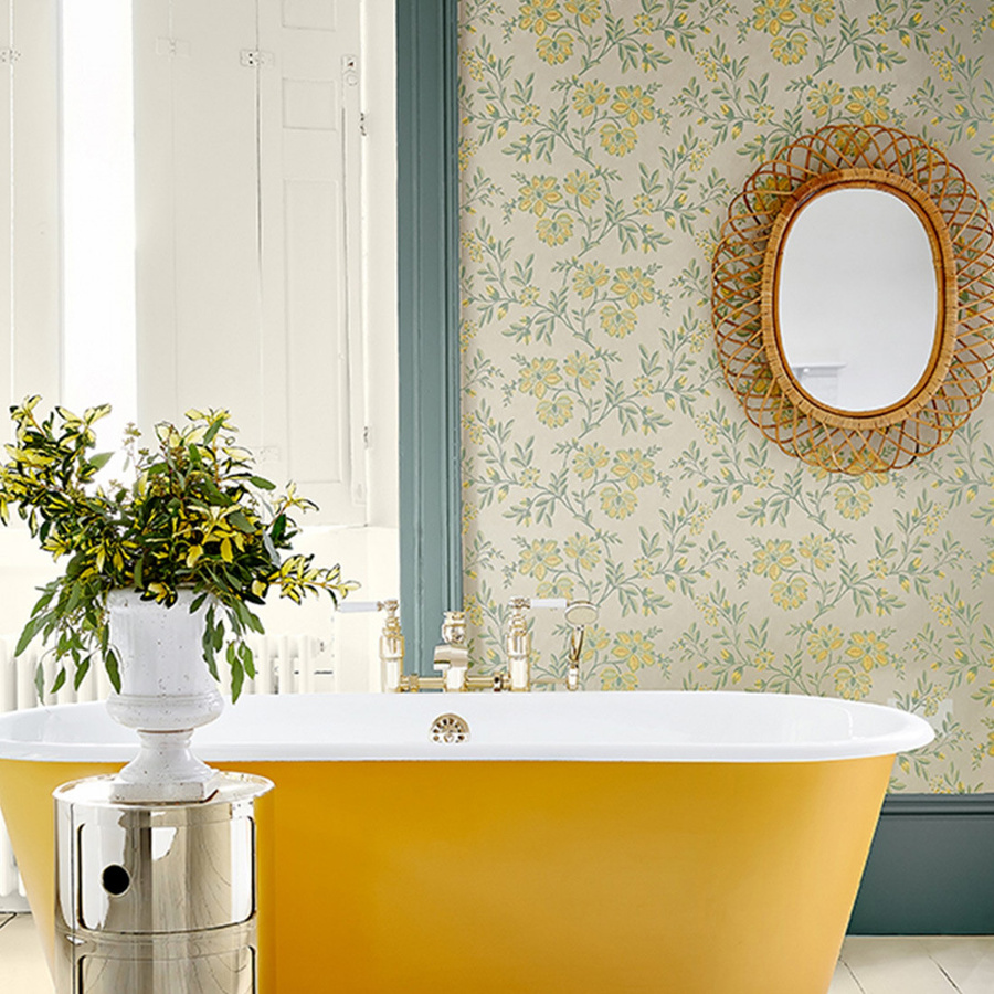 Little Greene Tapete Stitch Highland in Grün und Multicolour mit botanischem Abstract-Muster - Bild 1