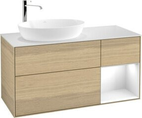 V&B Waschtischunterschrank Finion Wandbeleuchtung in Weiß mit Eichenregal, Breite: 120 cm, Tiefe: 50,1 cm, Höhe: 50,1 cm - Bild 1