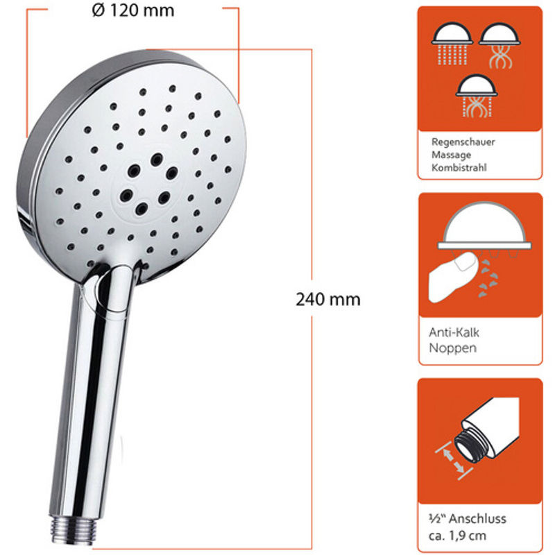 Eisl Brausegarnitur Rimini Chrom Silber, Wandmontage, höhenverstellbar, B: 24 cm, H: 70 cm, T: 10 cm, D: 12 cm - Bild 3