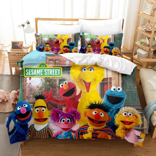 Gu Tao Sesamstraße Anime Bettwäsche-Set aus Polyester, 3-teilig, Multicolour, B/H: 140 x 210 cm - Bild 1