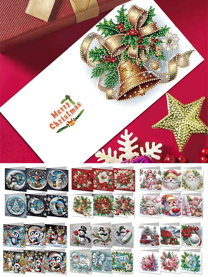 6-teiliges DIY-Diamant-Malerei-Grußkarten-Set mit Weihnachtsdesigns in Multicolour aus Papier - Bild 6