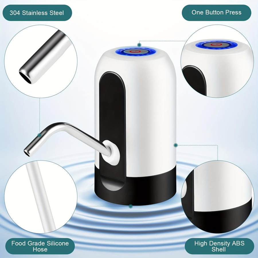 Elektrische Wasserflaschenpumpe von YC Direct, USB wiederaufladbare automatische Trinkwasserpumpe für 3-5 Gallonen Flaschen, Schwarz - Bild 4