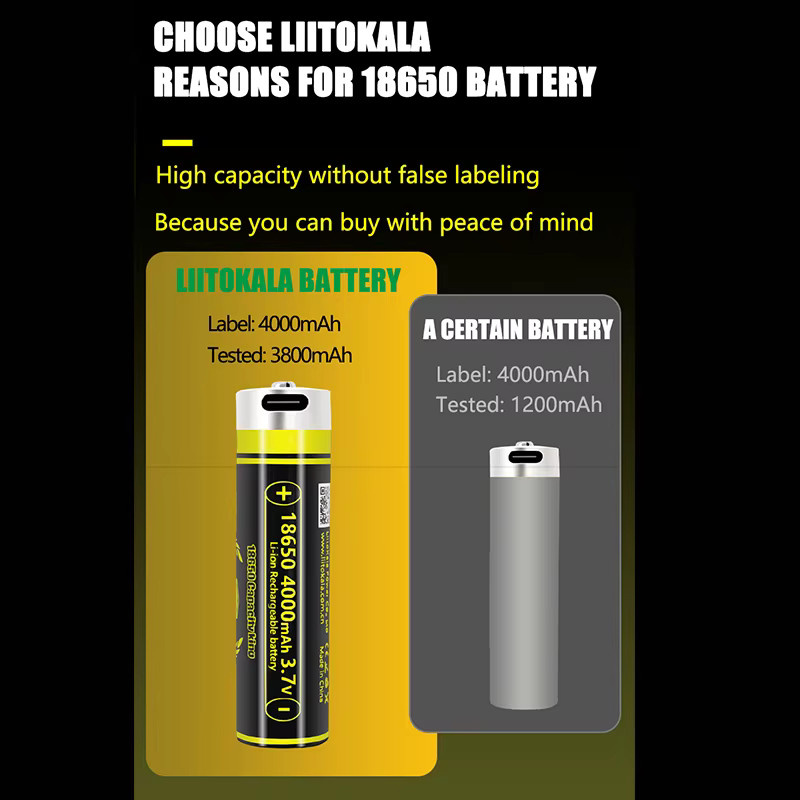 LiitoKala KING4000 wiederaufladbare 18650 Lithium-USB-Batterie mit Typ-C-Anschluss, 4000 mAh, 3,7 V - Bild 3