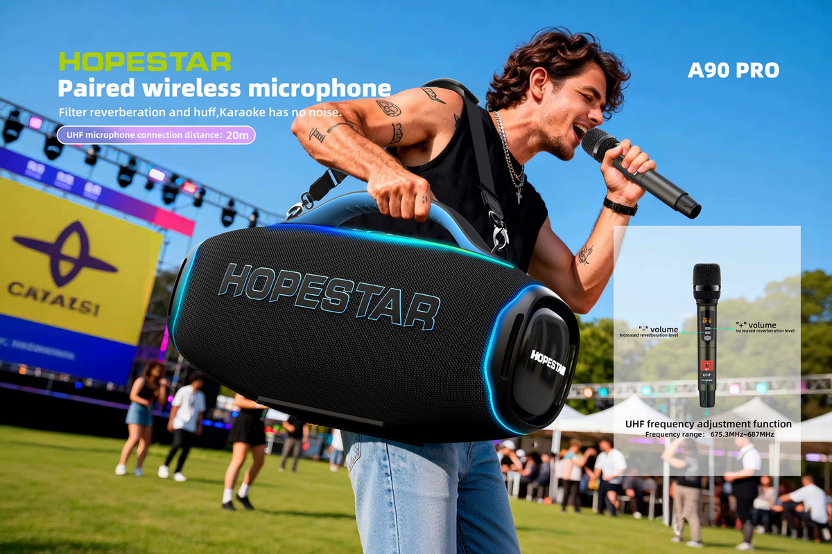 HOPESTAR A90 Outdoor-Lautsprecher mit 700W Leistung, kabelloser Bluetooth-Verbindung, RGB-Beleuchtung und zwei Mikrofonen, Schwarz - Bild 2