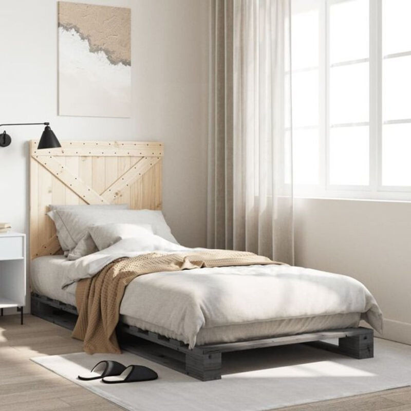 Massivholzbett Vidaxl aus Kiefer mit Kopfteil in Grau im Landhausstil, B/T/H: 90 x 200 cm - Bild 1