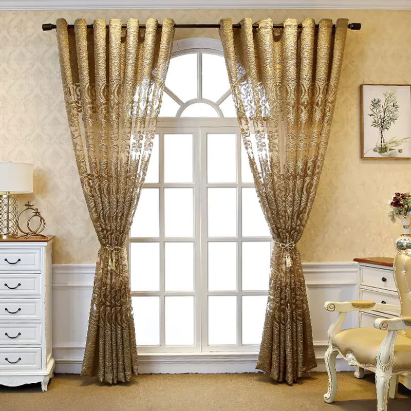 AiFish Luxus Jacquard Tüll Vorhang in Kaffee mit goldenem Draht, transparent, Höhe: 230 cm, Breite: 100 cm - Bild 5