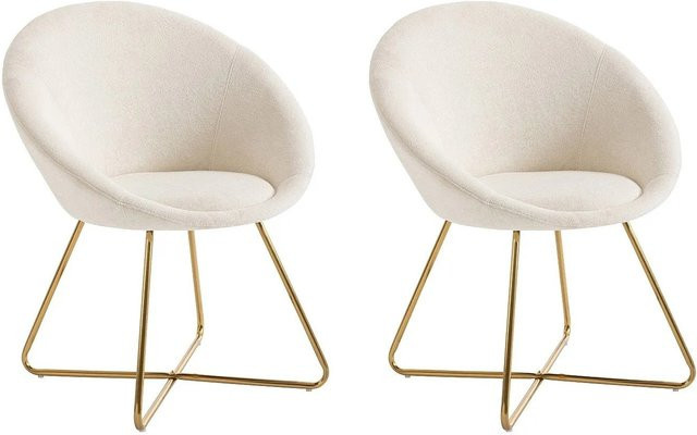 Vente-unique Stuhl Burban in Weiß mit Bouclé-Stoff und goldfarbenem Metallgestell, Breite: 70 cm, Tiefe: 70 cm, Höhe: 70 cm - Bild 1