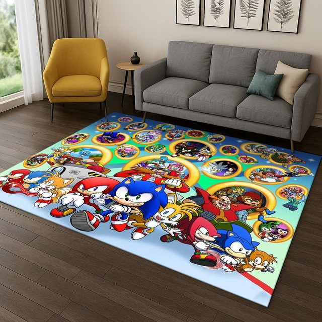 MINISO 3D S-Sonic Cartoon Igel Spielteppich rutschfest, mehrfarbig, für Kinderzimmer, Wohnzimmer oder Schlafzimmer - Bild 1